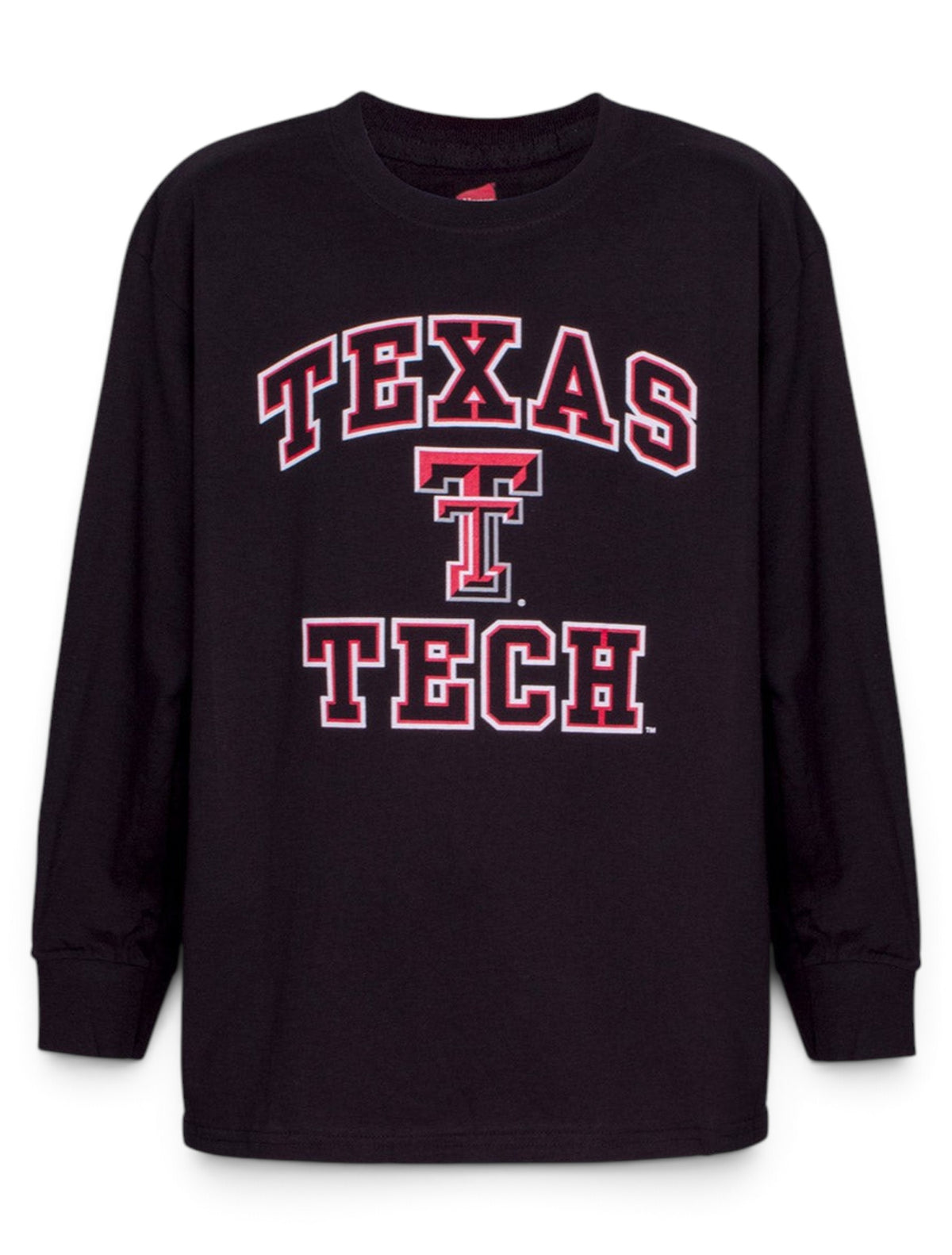 Texas Tech Dynamic Arch & Double T on YOUTH Black Long Sleeve – Front view