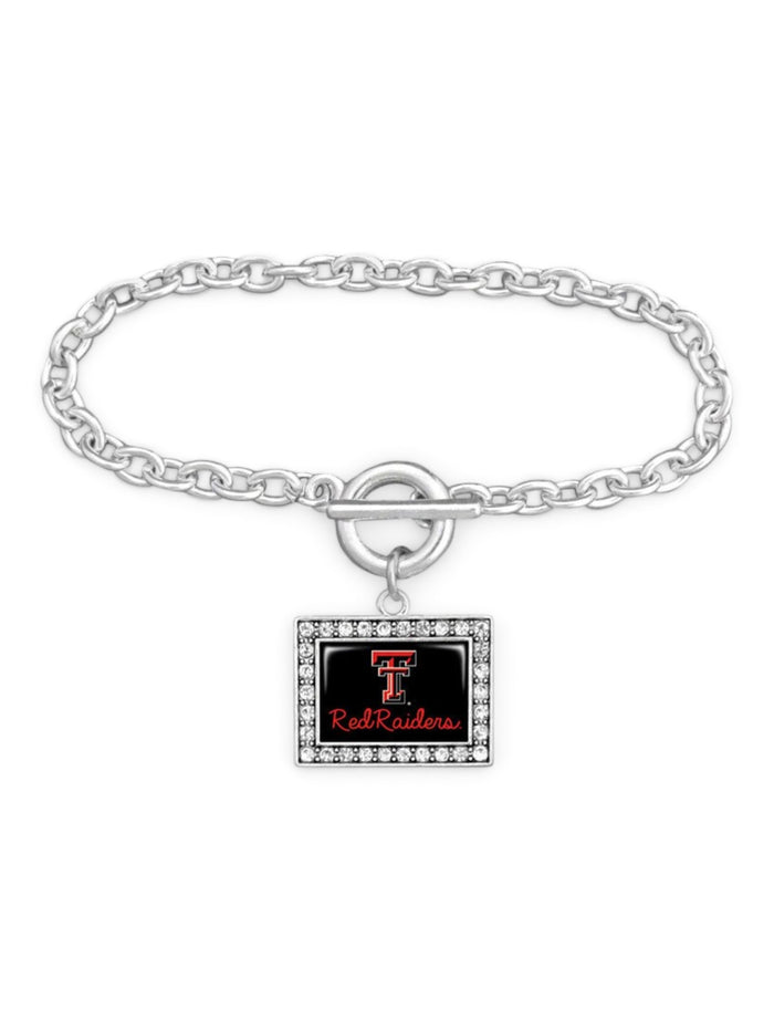Texas Tech "Ellie" Rhinestone Charm on Link Bracelet – Front view
