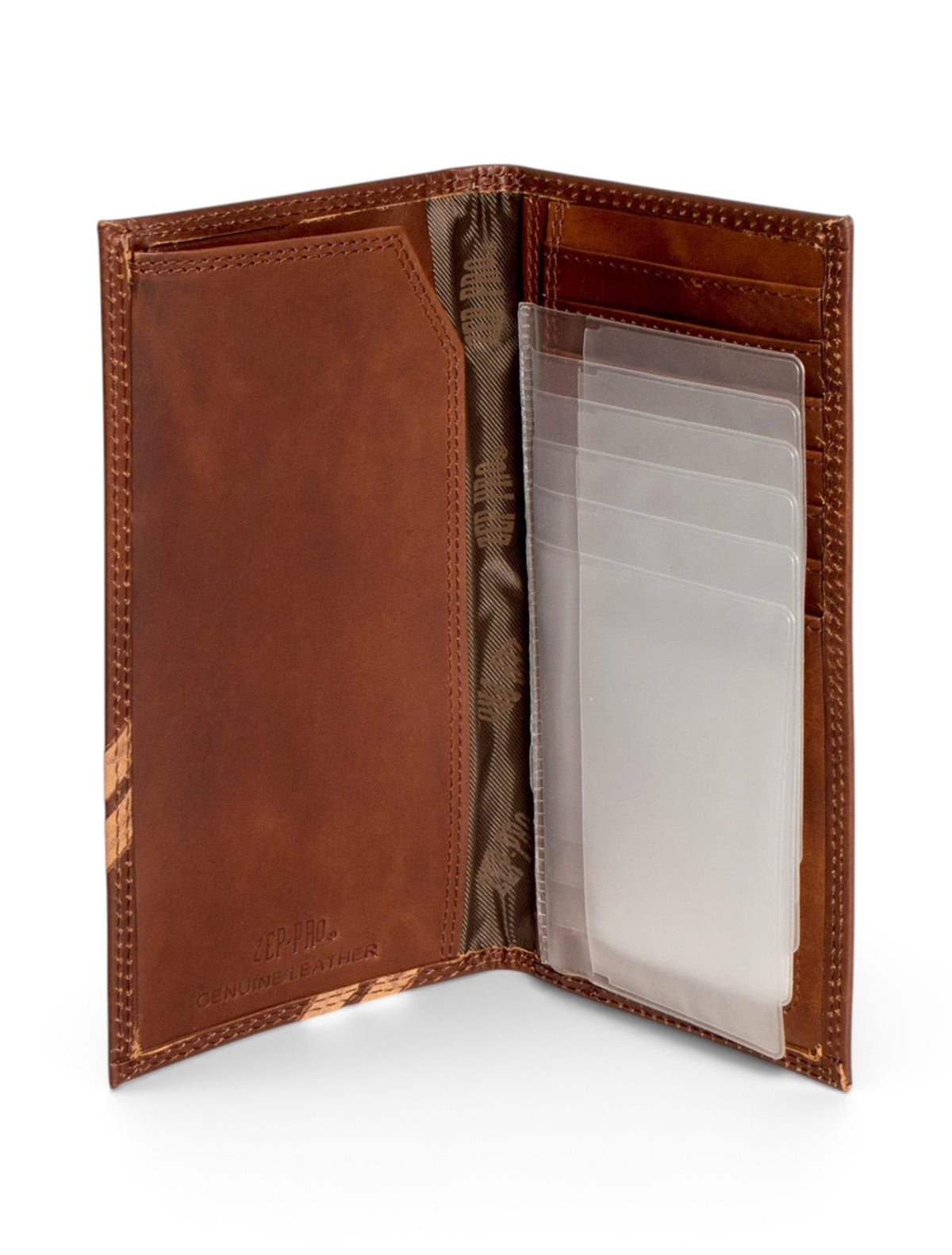 Texas Tech Embossed Double T on Tall Brown Leather Wallet – Image 4 view