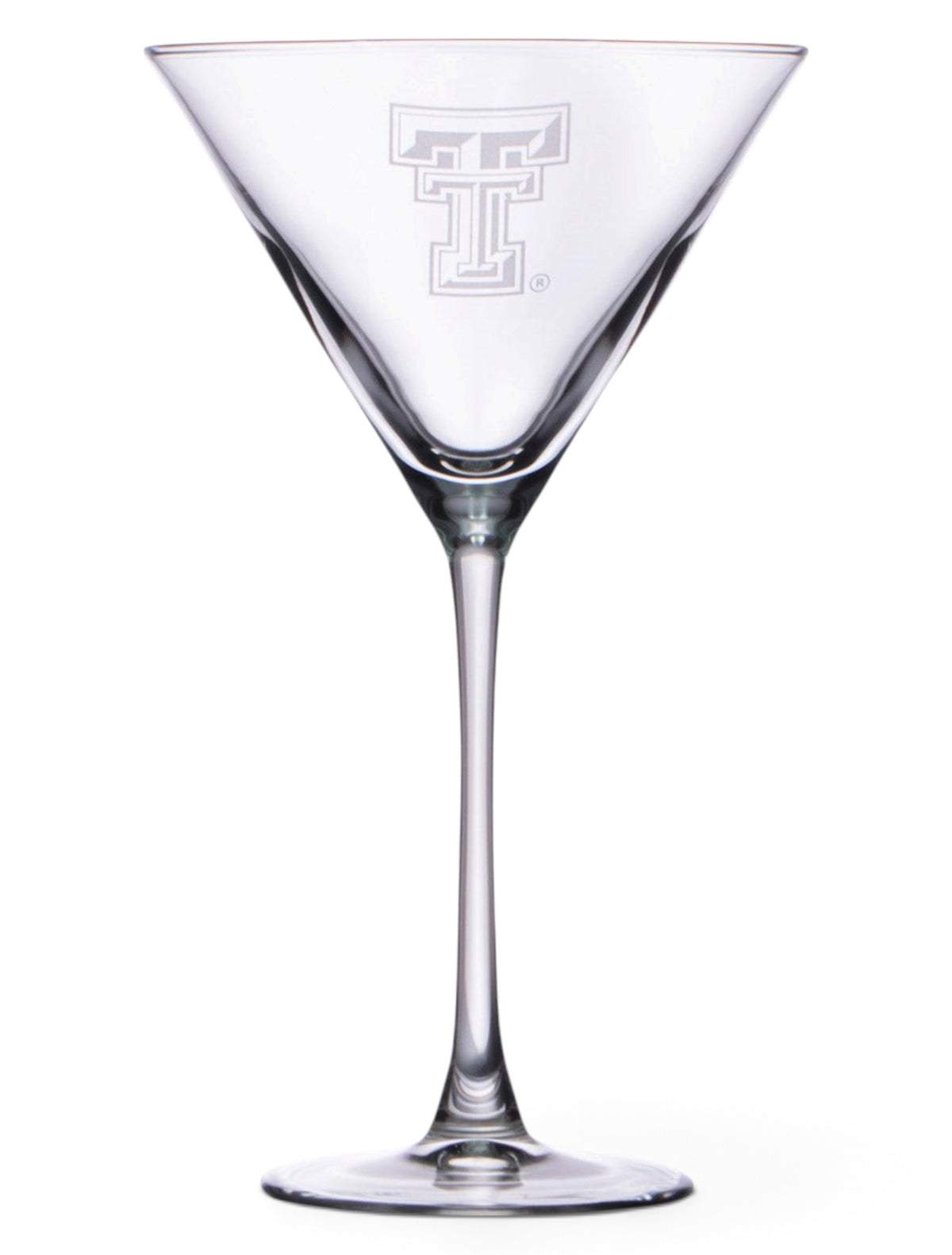 Texas Tech Etched Double T on Martini Glass – Front view