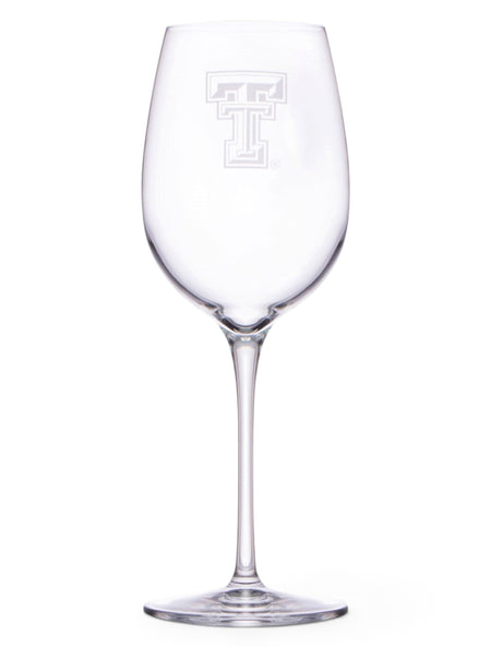 Texas Tech Etched Double T Standard Wine Glass – Front view
