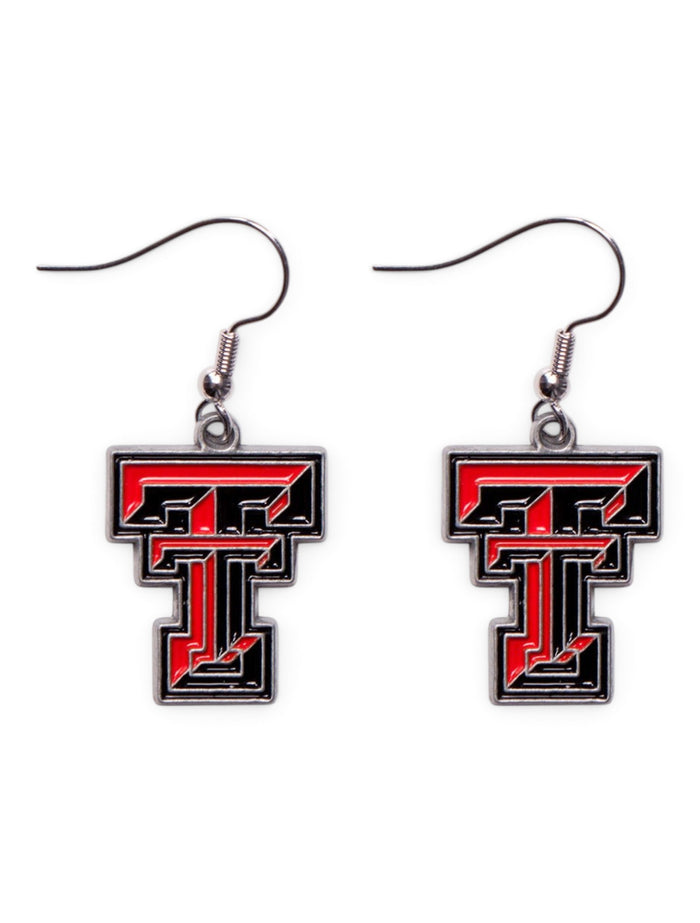 Texas Tech Full Color Double T Dangle Earrings – Front view