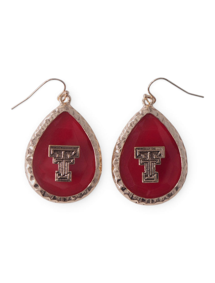 Texas Tech Gold Double T on Red Pendant Earrings – Front view