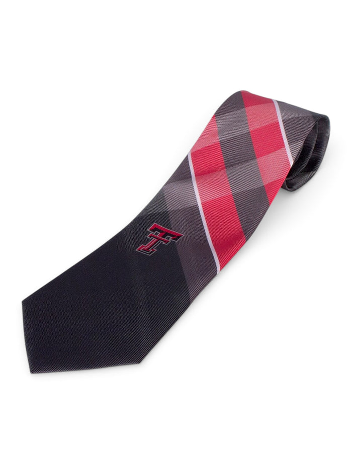 Texas Tech "Grid" Double T Charcoal and Red Tie – Front view