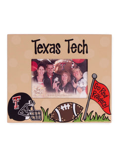 Texas Tech Helmet & Football on Tan Frame – Front view