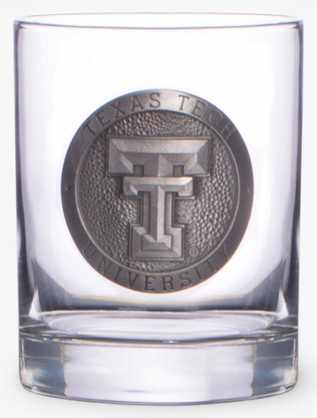 Texas Tech Heritage Pewter Double T Emblem on Cocktail Glass – Front view