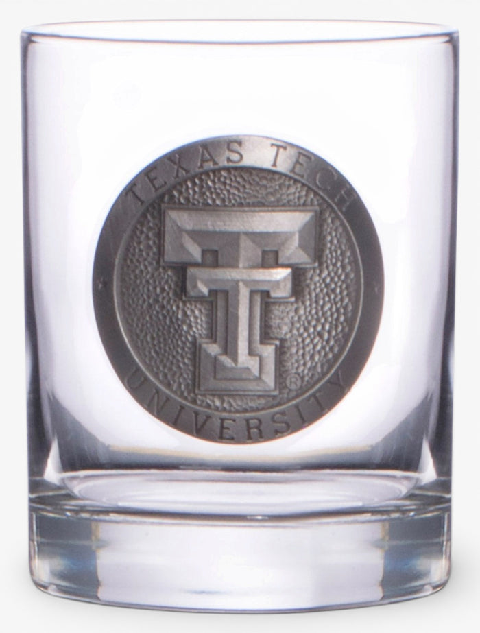 Texas Tech Heritage Pewter Double T Emblem on Cocktail Glass – Front view