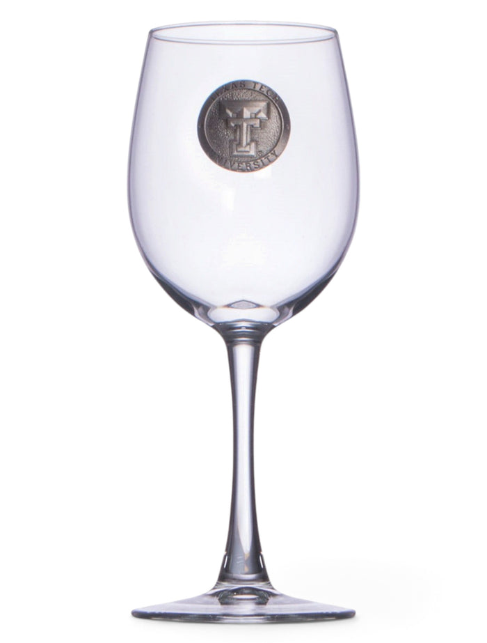 Texas Tech Heritage Pewter Double T Emblem on Wine Glass – Front view