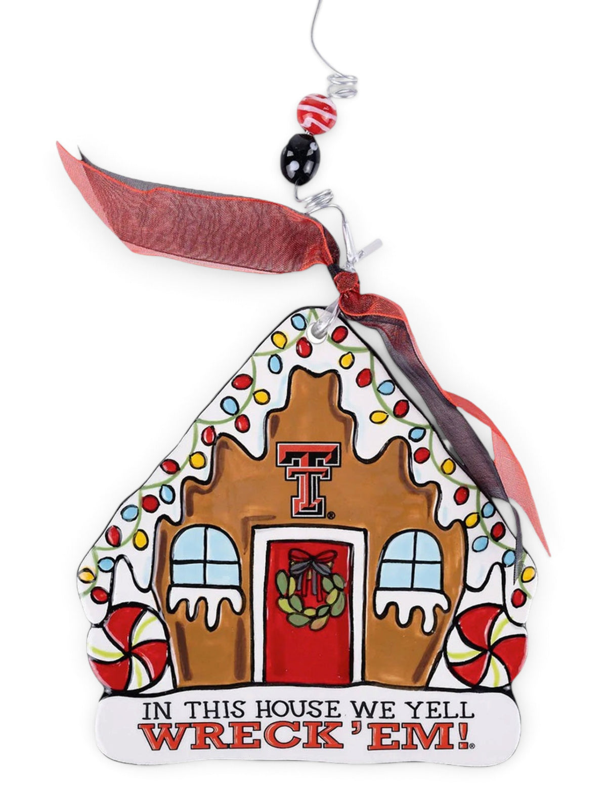 Texas Tech "In This House We Yell Wreck'em" Flat Ceramic Ornament – Front view