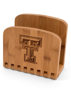 Texas Tech Laser Engraved Double T on Bamboo Napkin Holder – Front view