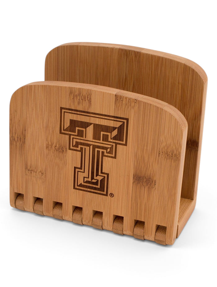 Texas Tech Laser Engraved Double T on Bamboo Napkin Holder – Front view