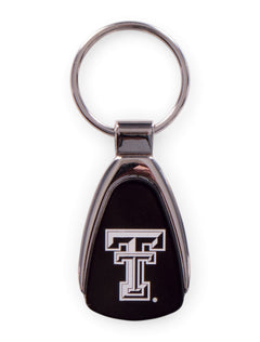 Texas Tech Laser Engraved Double T on Black Keychain – Front view