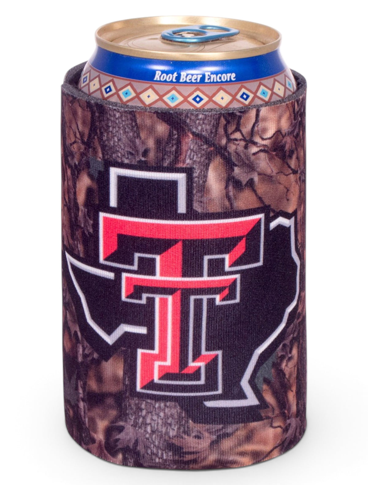 Texas Tech Lone Star Pride Camo Can Cooler – Front view