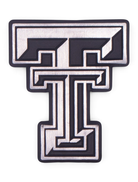Texas Tech Matte Chrome Double T Car Emblem – Front view