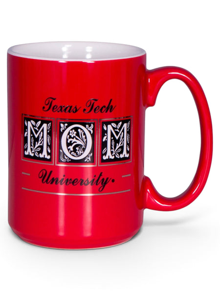 Texas Tech Mom Flourish Block on Red Coffee Mug – Front view