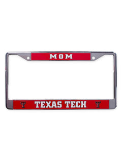 Texas Tech Mom on Red & Chrome License Plate Frame – Front view