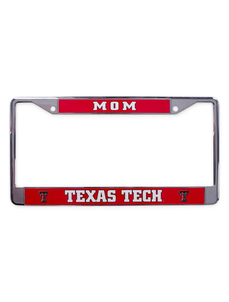 Texas Tech Mom on Red & Chrome License Plate Frame – Front view