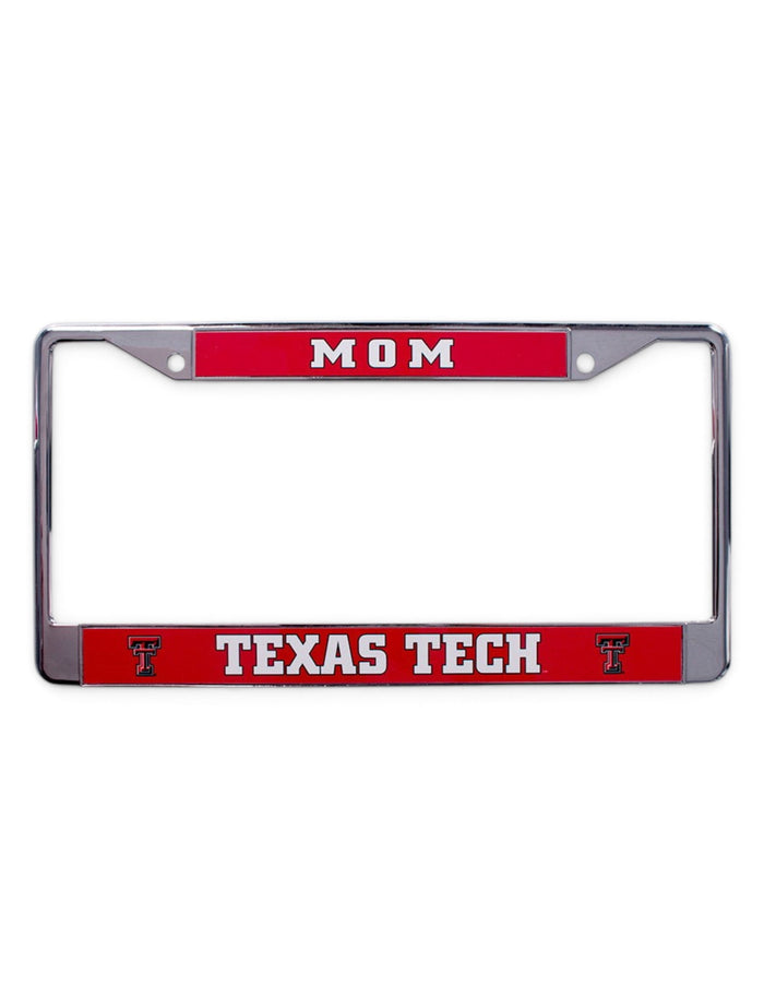 Texas Tech Mom on Red & Chrome License Plate Frame – Front view