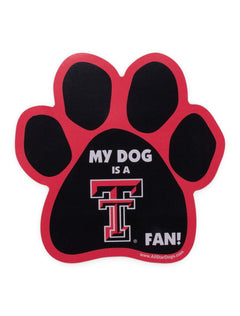 Texas Tech "My Dog is A Texas Tech Fan" Paw Print Car Magnet – Black front view