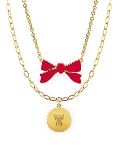 Texas Tech "Nolana" 2 Strand Bow Necklace – Front view