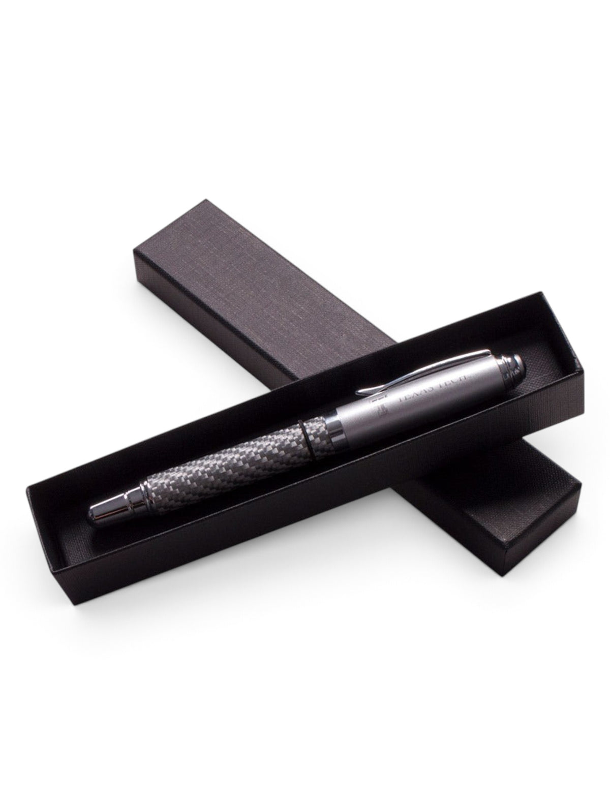 Texas Tech on Capped Carbon Fiber Pen – Silver front view