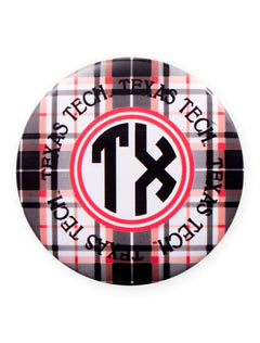 Texas Tech Plaid Monogram Gameday Button – Front view