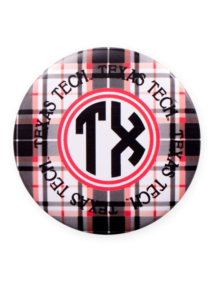 Texas Tech Plaid Monogram Gameday Button – Front view