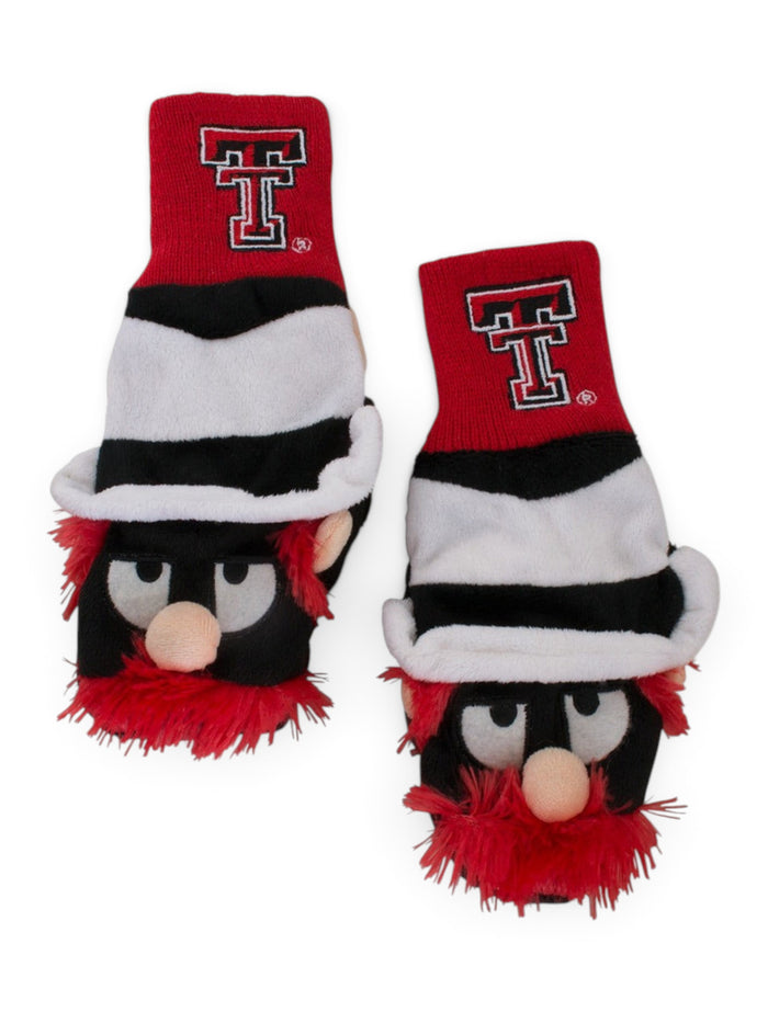 Texas Tech Plush Raider Red Head YOUTH Mittens – Front view