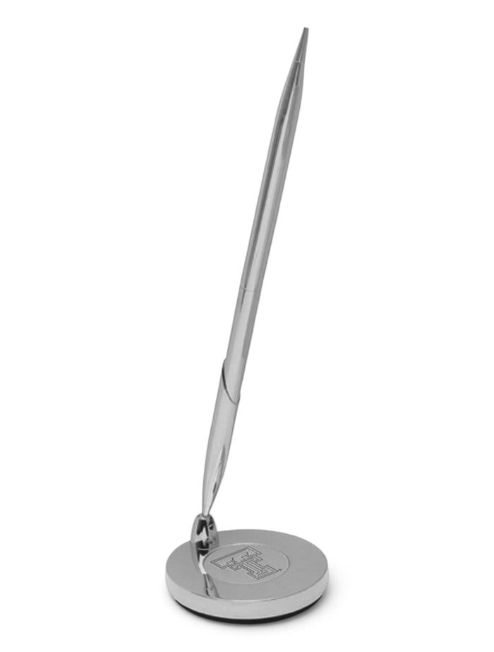 Texas Tech Polished Silver Desk Set with Retractable Pen – Front view