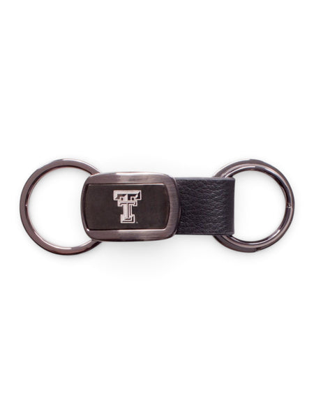 Texas Tech "Prestige" Metal and Leather Keychain – Front view