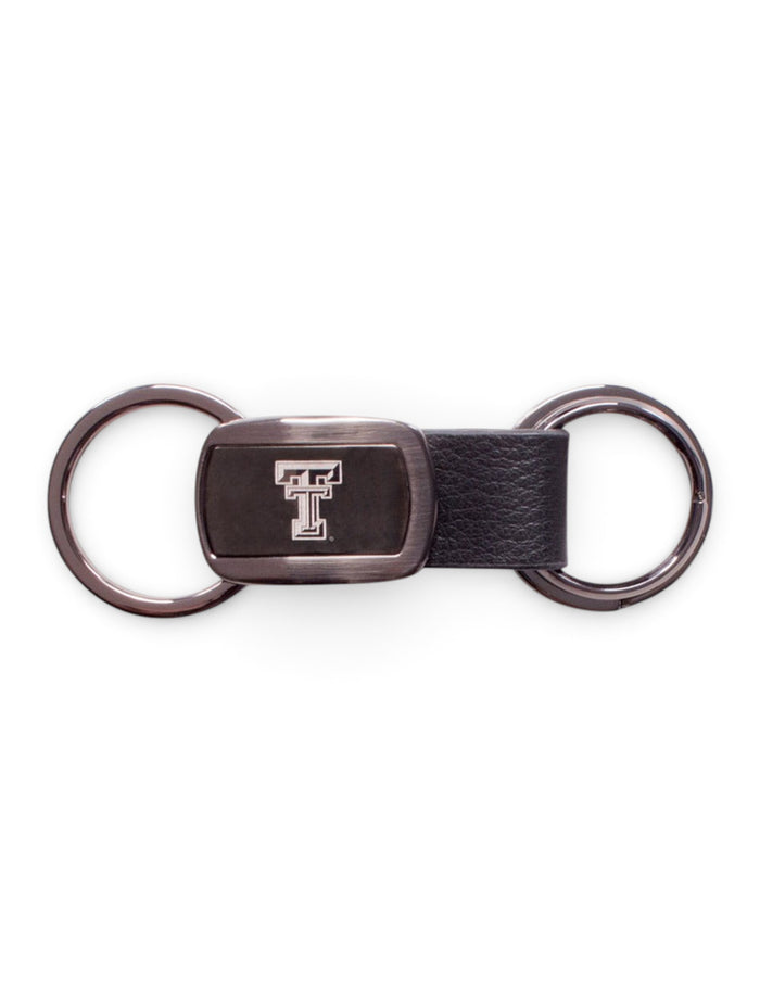 Texas Tech "Prestige" Metal and Leather Keychain – Front view