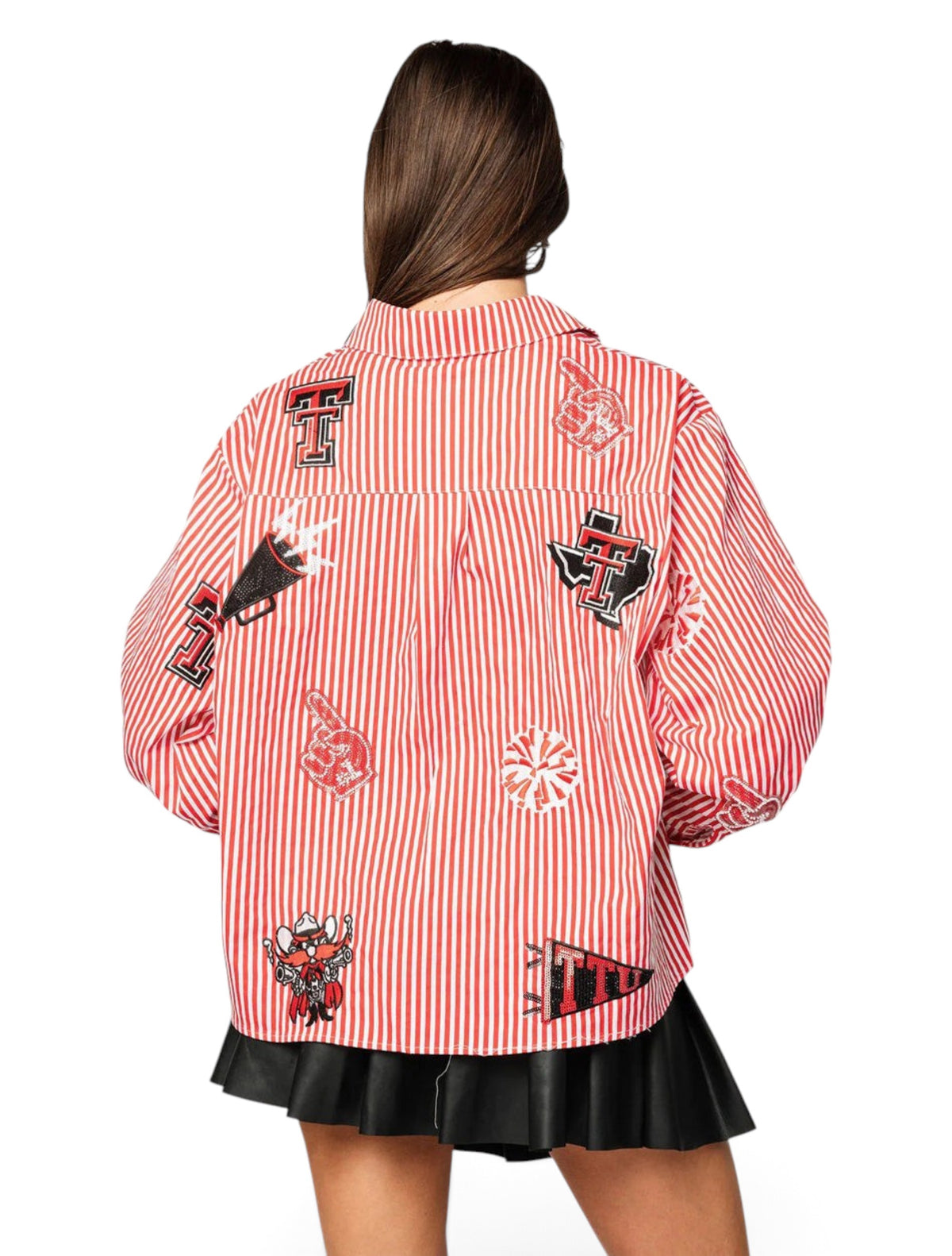 Texas Tech Queen of Sparkles Mini Icon Striped Button Down – Detail