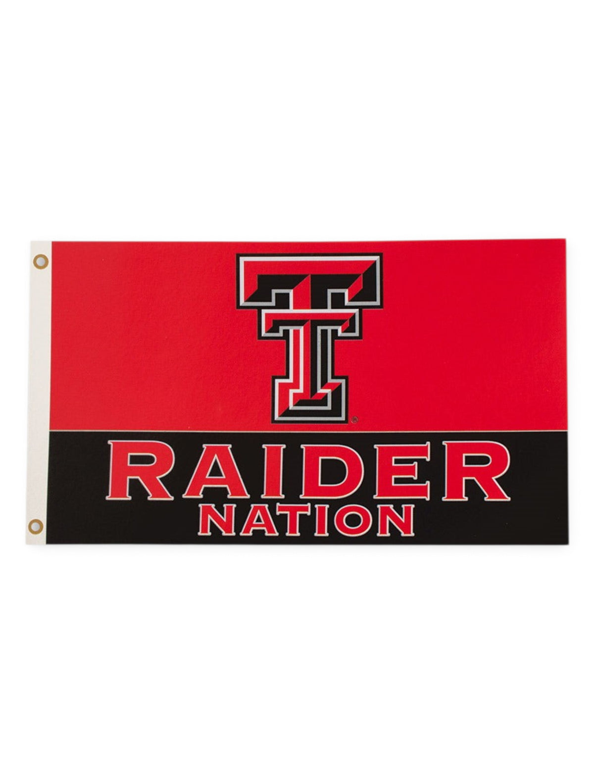 Texas Tech Raider Nation & Double T on Red & Black 3' x 5' Flag – Front view