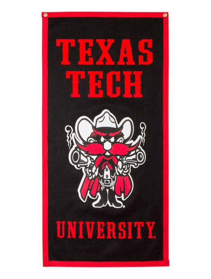 Texas Tech Raider Red Large Flocked Black Felt 18" x 35" Banner – Front view