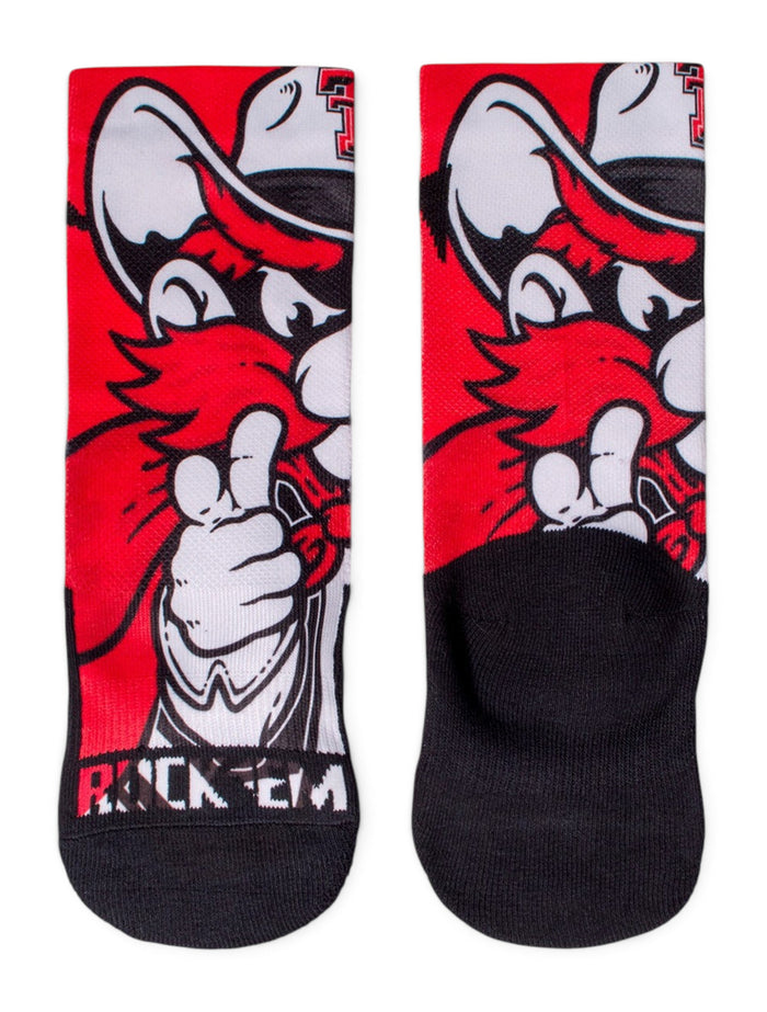 Texas Tech Raider Red Mascot YOUTH Socks – Front view