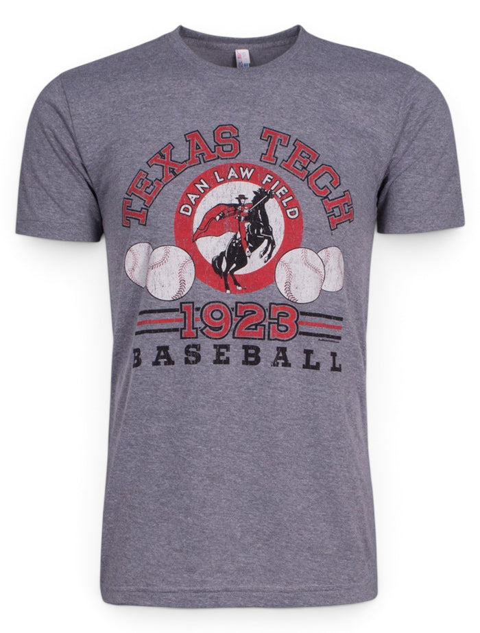 Texas Tech Red Raiders 1923 Baseball on Heather Grey T-Shirt – Front view