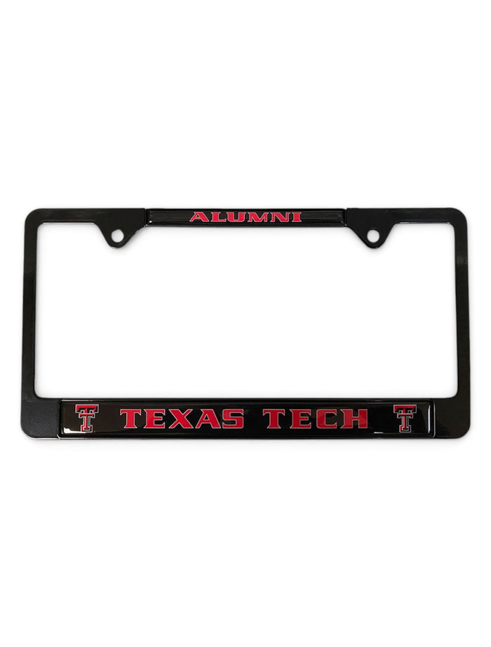 Texas Tech Red Raiders Alumni over Texas Tech Black Metal License Plate Frame – Front view