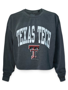 Texas Tech Red Raiders Arch over Double T Cropped Sweatshirt – Front view