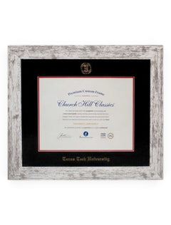 Texas Tech Red Raiders Barnwood White Gold Embossed Diploma Frame – Front view