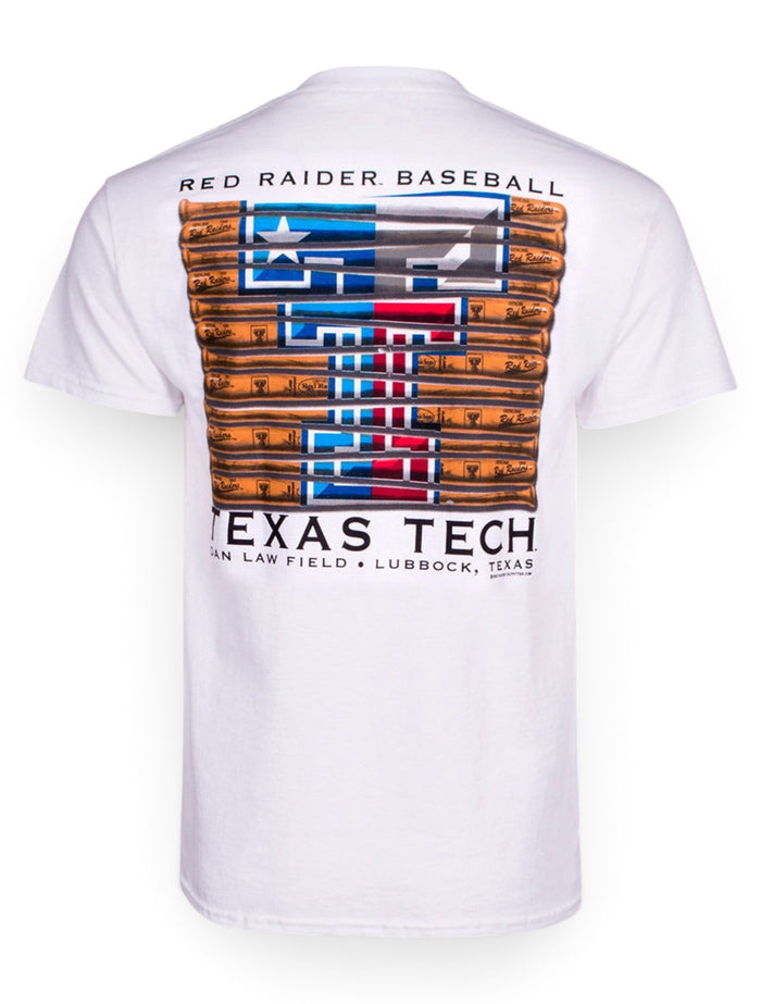 Texas Tech Red Raiders Baseball Bat on White T-Shirt – Front view