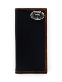 Texas Tech Red Raiders Black and Brown Two-Tone Leather Roper with Double T Wallet – Front view