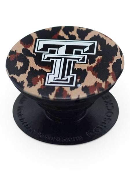 Texas Tech Red Raiders Black and White Double T Cheetah Pop Socket – Front view