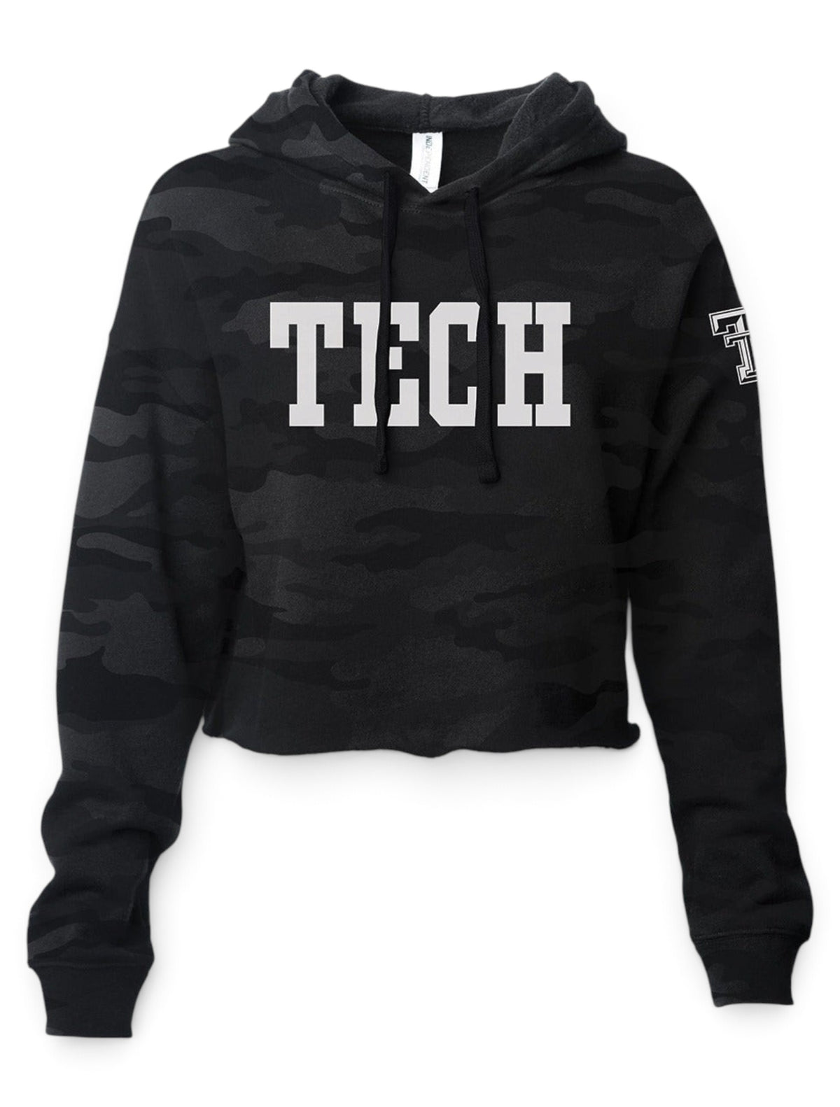 Texas Tech Red Raiders Block Camo Hooded Crop Top – Front view