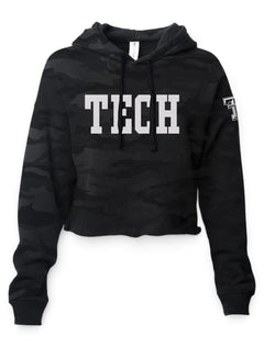 Texas Tech Red Raiders Block Camo Hooded Crop Top – Front view