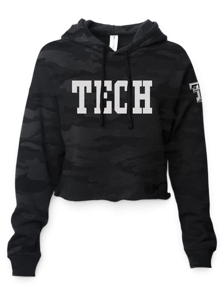Texas Tech Red Raiders Block Camo Hooded Crop Top – Front view