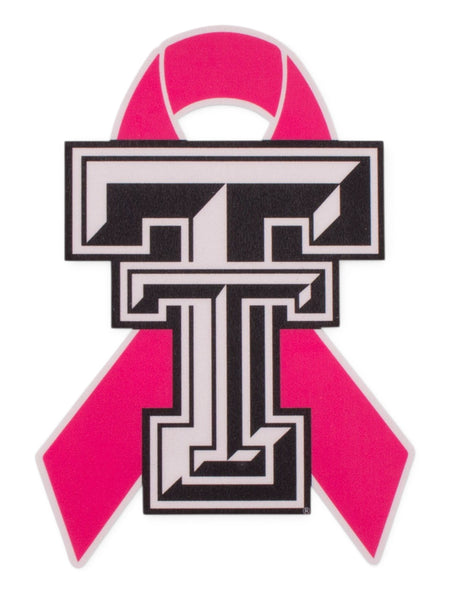 Texas Tech Red Raiders Breast Cancer Awareness Ribbon Decal – Front view