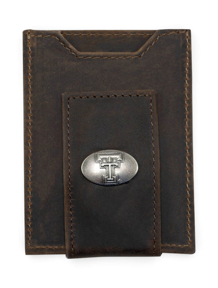 Texas Tech Red Raiders Brown Crazy Horse Leather Front Pocket Wallet – Front view
