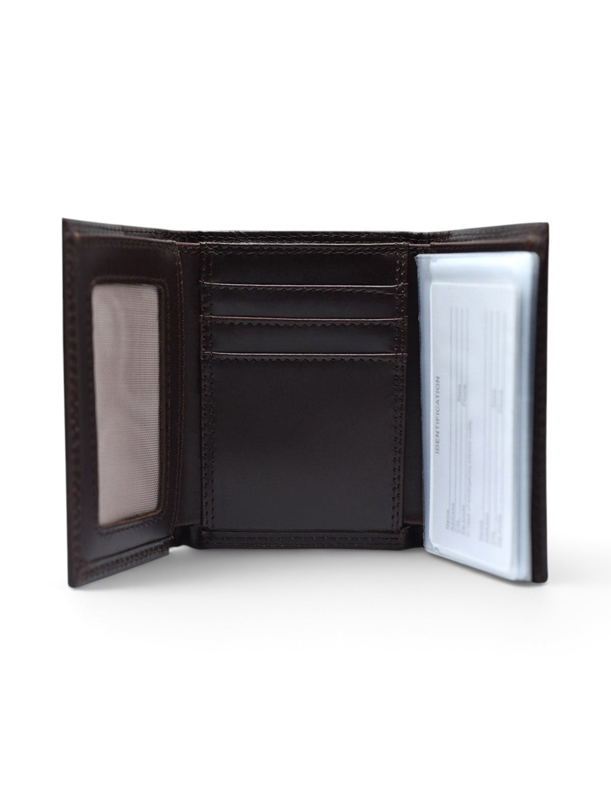 Texas Tech Red Raiders Brown Wrinkle Leather Tri-Fold Wallet with Double T – Back view