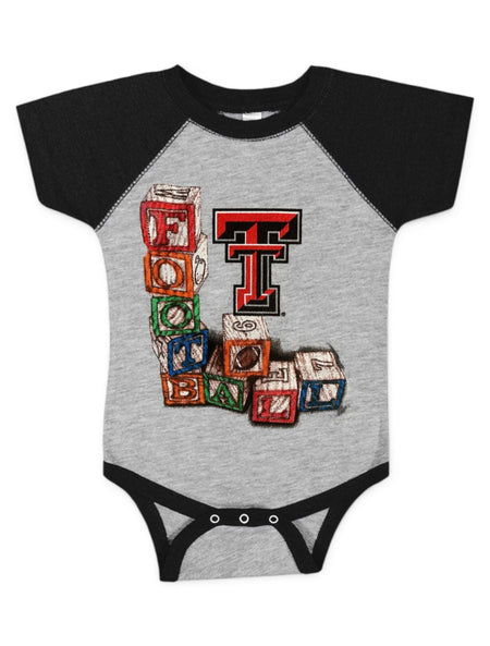 Texas Tech Red Raiders Building Blocks INFANT Raglan Onesie – Front view