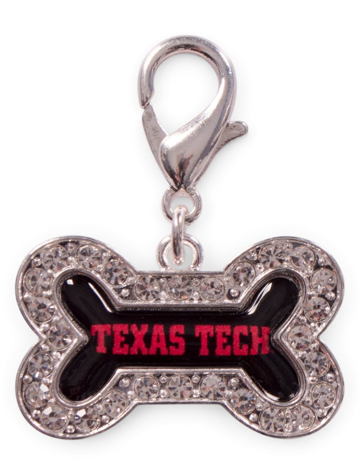 Texas Tech Red Raiders Crystal Dog Bone Pet Collar Charm – Front view